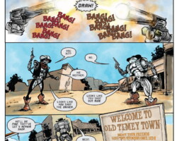 One page <a href="https://thecomicjam.com/rejected-childrens-stories-robot-cowboys-40826c92f827" target="_blank" rel="noopener noreferrer">Comic Jam<a/> story "Old Timey Town" by <a href="http://www.dustinlukenelson.com/><b>Dustin Nelson</b></a> and <b>Aaron Guzman</b>. One page Comic Jam story "Old Timey Town" by